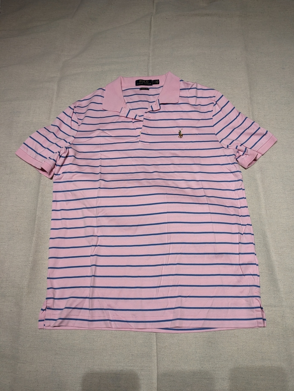Polo pink blue striped short sleeve polo mens M